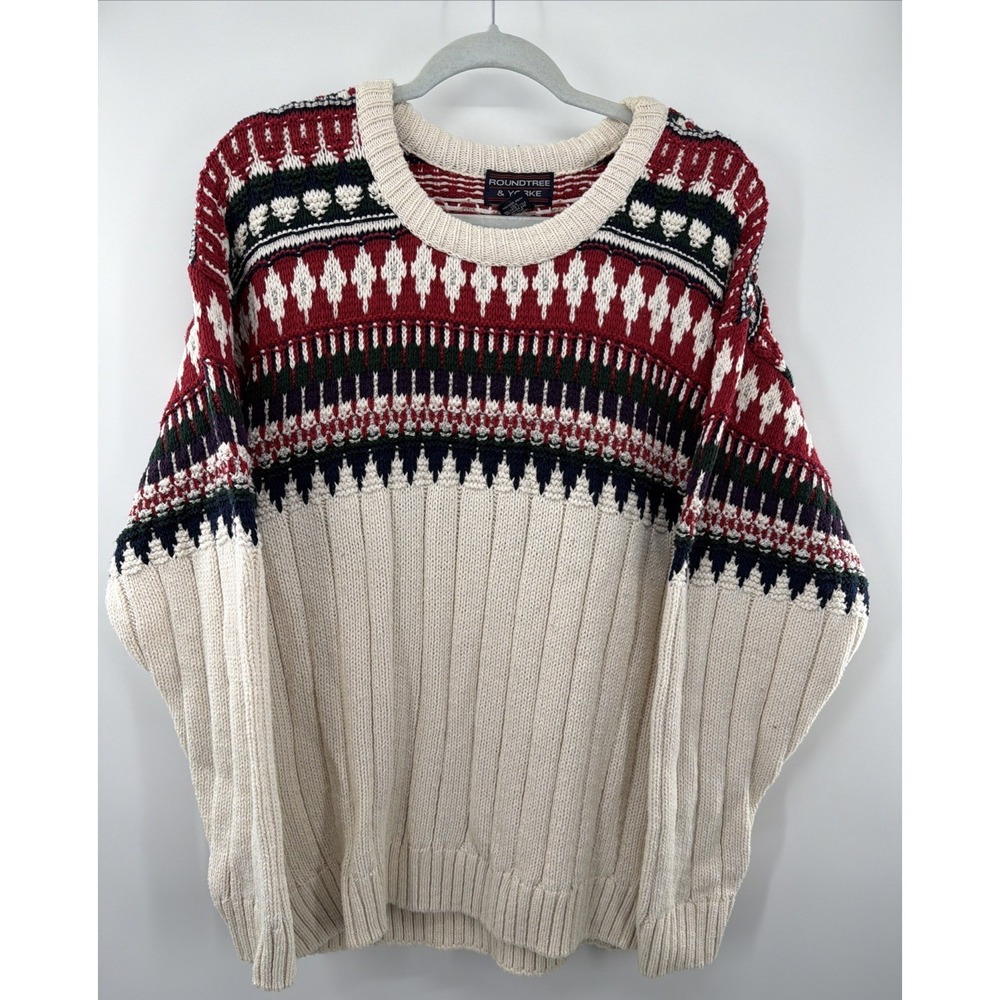 Roundtree & Yorke Vintage Men's Knit Pullover‎ Sweater Fair Isle Fisherman XL